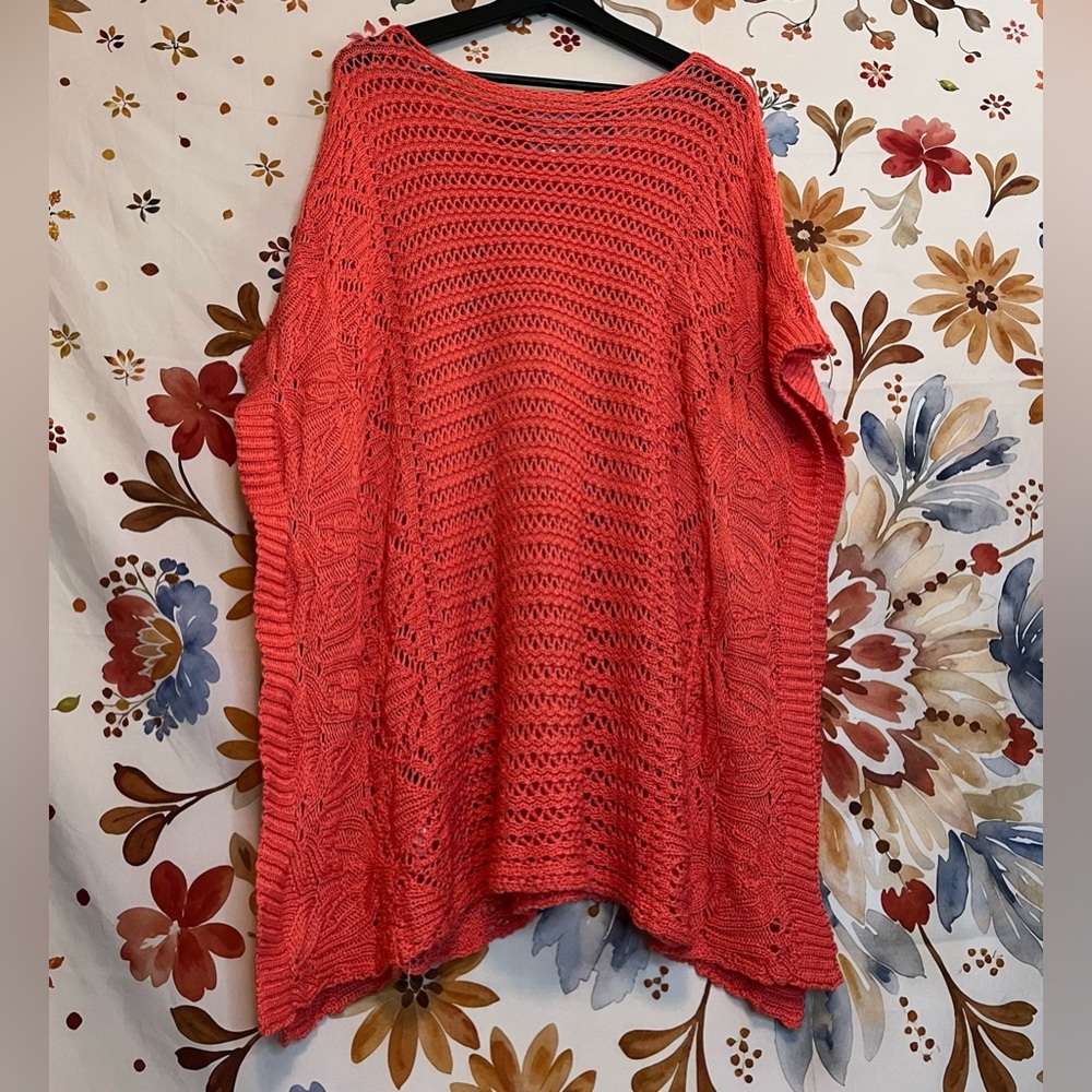 Romeo + Juliet Couture Womens L Sweater Red Orange Sheer Crochet Kimono Spring - Picture 3 of 5
